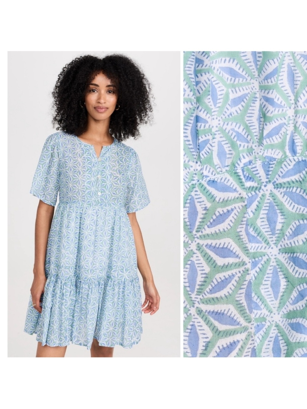 Marea Summer Dress Cotton Light Blue Printed Mini Dress